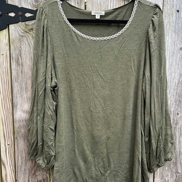 MAX STUDIO Green Long Sleeve w White Stitching Women’s XL - Picture 2 of 10